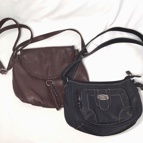 Set of 2 Handbags Black and Brown Medium Size PVC and Vinyl - Picture 1 of 12